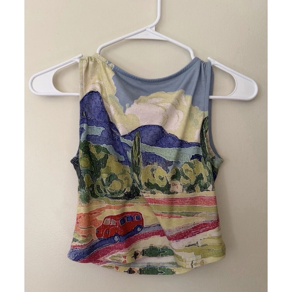 Cider Round Neck Oil Painting Graphic Crop Tank Top Size XS